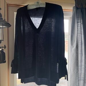 J. Crew Navy V-Neck Sweater with Ruffled Sleeves